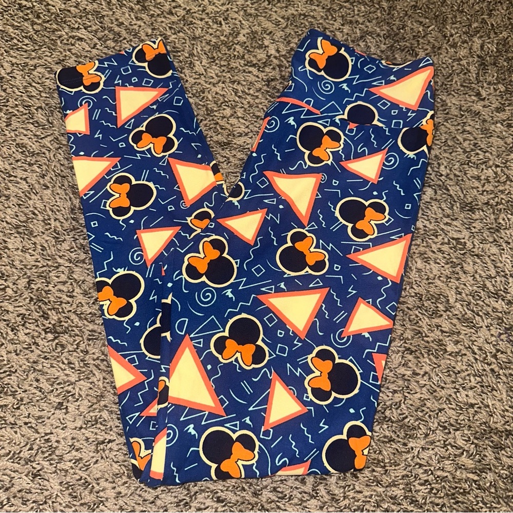 LuLaRoe Blue and Orange Geometric Minnie Mouse Leggings
